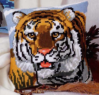 Kit Coussin Vervaco Au Point De Croix Portrait De Tigre